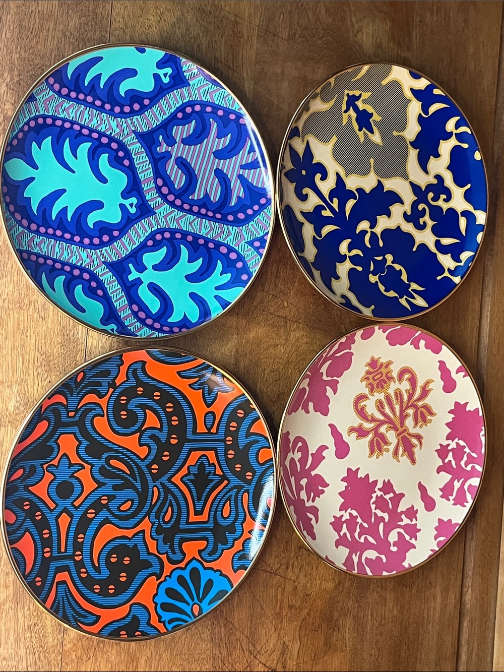 Tracey Reece for Neiman Marcus-Colorful Assorted Dessert/Salad Plates-Set of 4